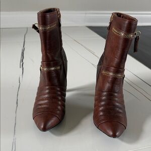 Chic Brown Ankle Boots with Gold Accents